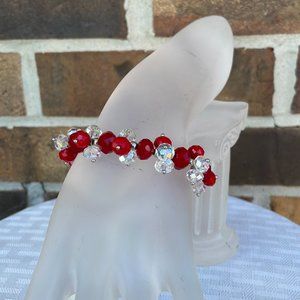Handmade Red & White Rondelle Bead Bracelet